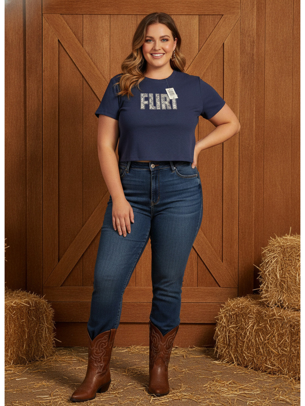 1561 - TORRID Lovesick Cotton Cropped Baby Ribbed Tee FLIRT Blue Size 2X 18-20